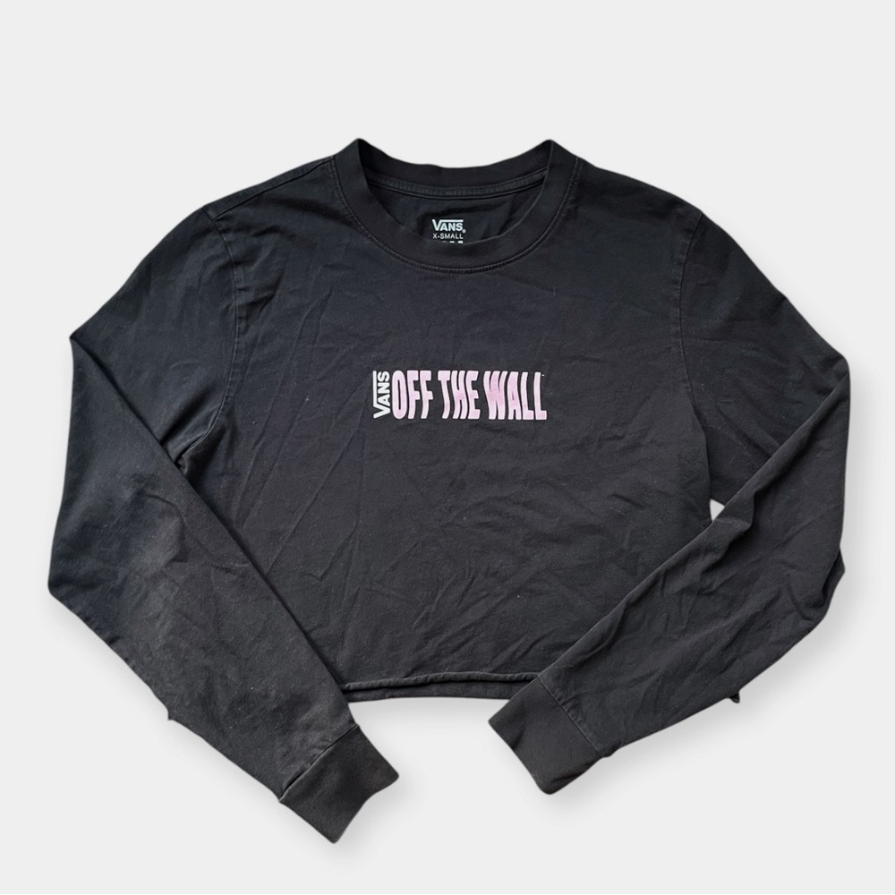 Vans “Off the Wall” Black Cropped Long Sleeve T-Shirt, sz XS